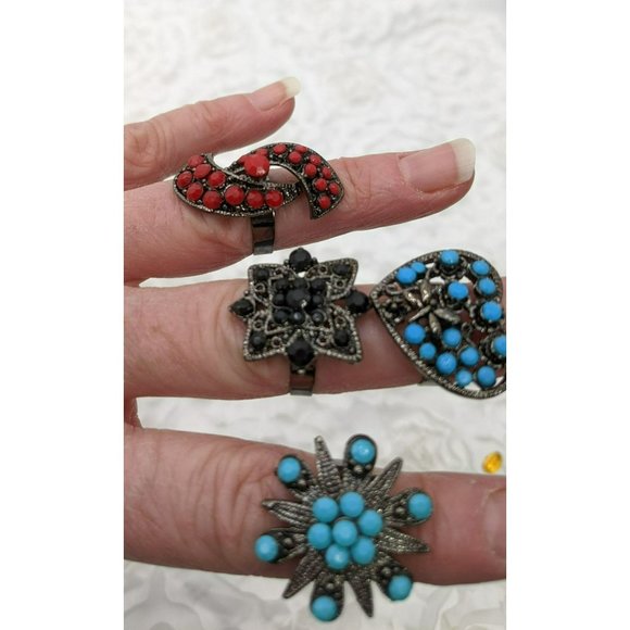 4 BoHo Fashion‎ adjustable rings with stones - Picture 2 of 3